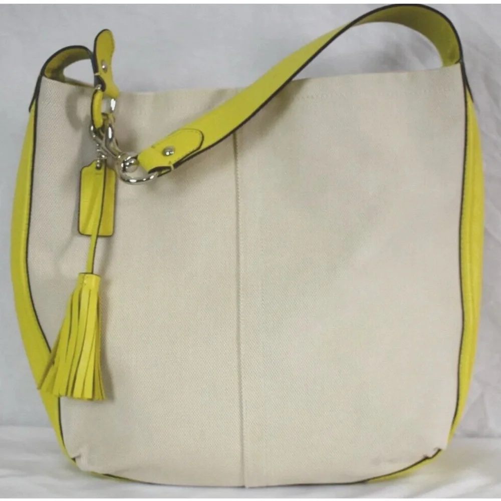 Coach Cream and Yellow Leather-Trim Hobo Shoulder Bag